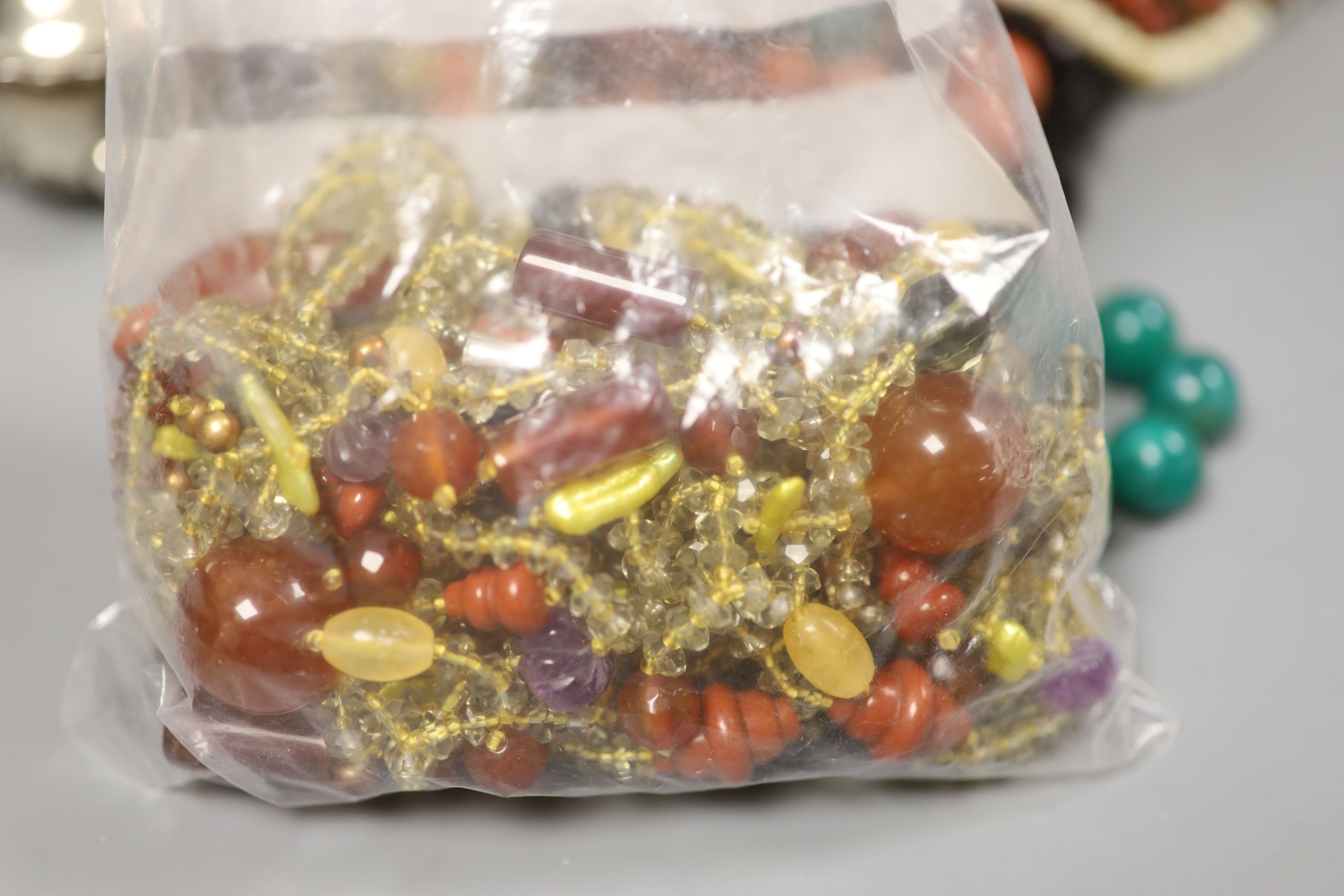 A quantity of mixed jewellery and watches including silver charm bracelet and other silver jewellery, Elgin and Waltham pocket watches, silver condiment etc.